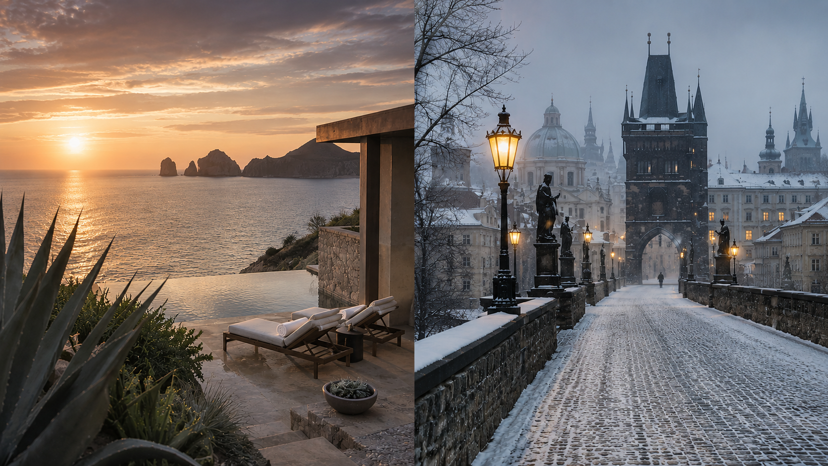 Los Cabos at sunrise and Prague at dawn — Two Worlds, One Journey — Cabo Elite Travel